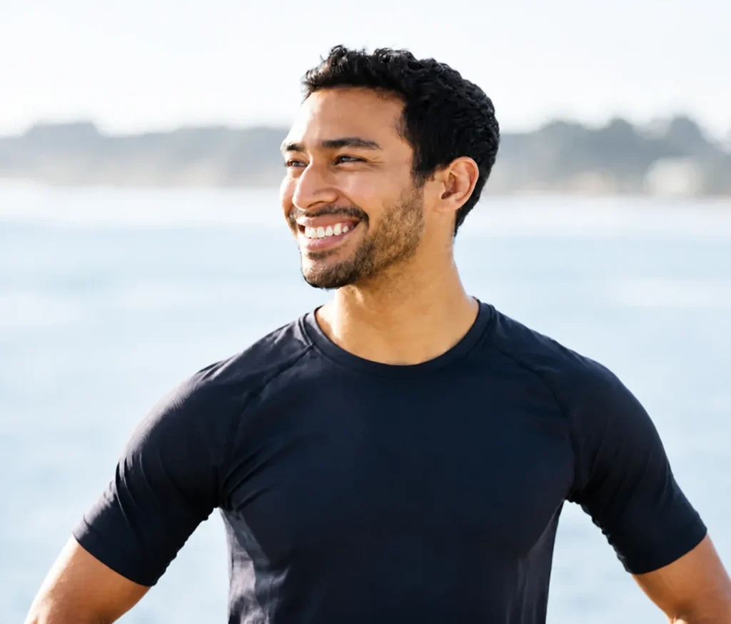 Smiling man outdoors representing telehealth prescription fulfillment